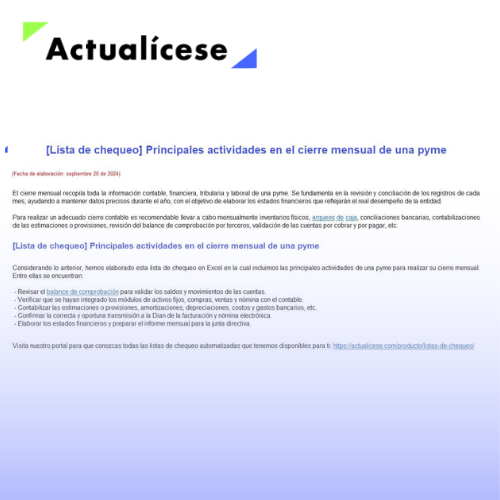 [Lista de chequeo] Principales actividades en el cierre mensual de una pyme