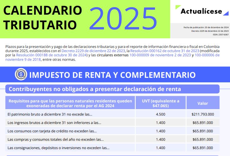 Calendario tributario 2025 Versión descargable