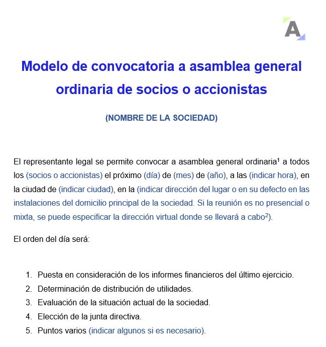 Modelo de acta de asamblea general de accionistas