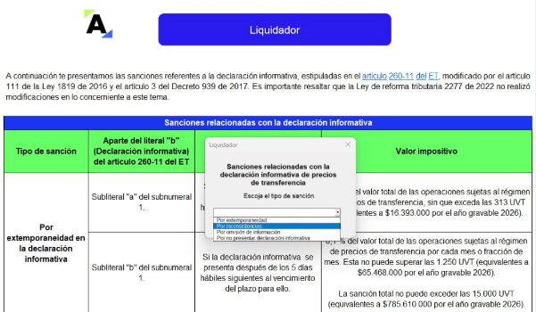 Liquidador (con macros) de sanciones relacionadas con la declaración informativa de precios de transferencia