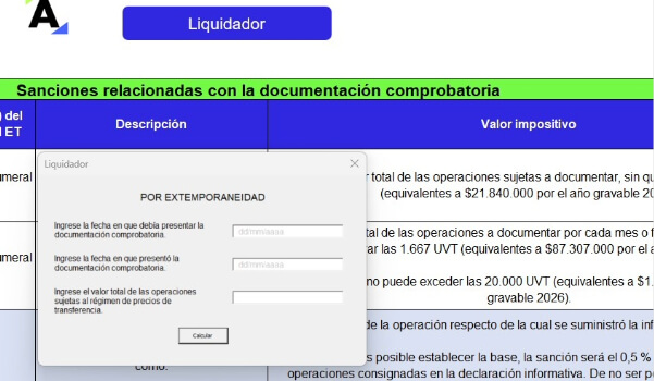 Liquidador (con macros) de sanciones aplicables a la documentación comprobatoria