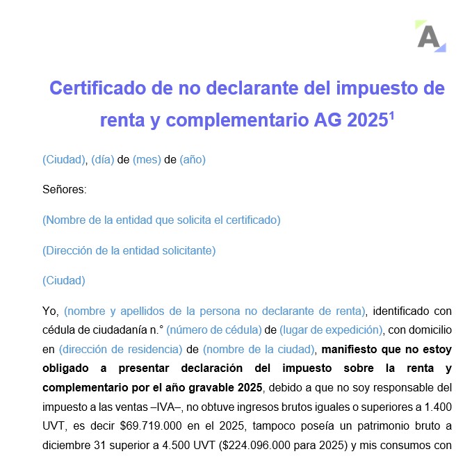 Modelo de certificado de no declarante del impuesto de renta y complementario
