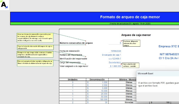 Formato de arqueo de caja menor con macros