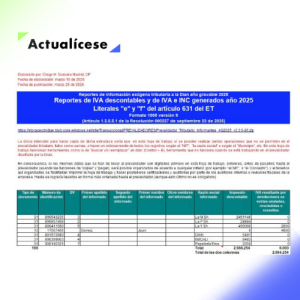 [Liquidador] Plantilla de los formatos 1005 y 1006 de exógena 2025: reporte del INC e IVA descontable y generado