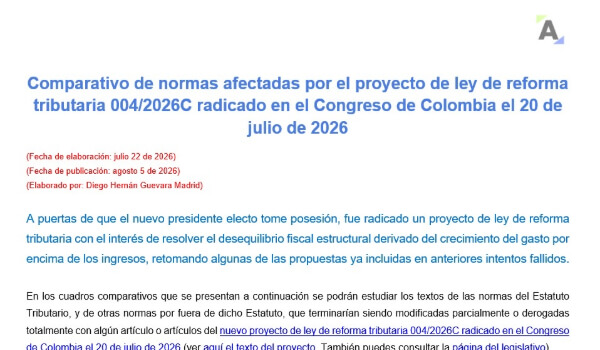 [Comparativo en Word] Normas afectadas por el proyecto de ley de reforma tributaria 2026